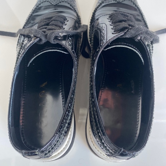 SOLD - Prada SS 2011 Black Brushed Leather Wingtip Brogues Derby Creeper 37/ - Picture 14 of 16